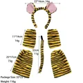 Tiger pattern plush costume set with ear headband, tail, arm and leg warmers for Halloween - Yellow Tiger Faux Fur Set Ears Tail Wrist and Leg Covers