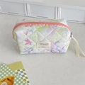 Detailed macro of floral quilted fabric with soft texture and watercolor flower pattern - Dreamy Butterfly Octagonal Pouch - Green