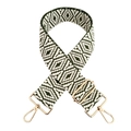 Détail de bandoulière tissée réglable avec motif losange et boucles dorées - Vert Militaire