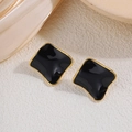 Minimalist black and gold irregular square stud earrings with smooth enamel finish - Black Square Enamel