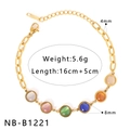 Detail showing dimensions of the gold steel bracelet with colorful zircon stones - Multi-color Gemstone Beads (NB-B1221)