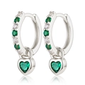 Orecchini a cuore in argento sterling S925 con zirconi bianchi e verde smeraldo - Platino-Verde