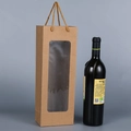 Classic kraft paper wine gift bag with clear window and reinforced handles - Kraft Color