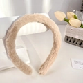 Faux rabbit fur headband in soft beige plush finish for cozy winter styling - 45cm / Milk Coffee