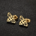 Elegant gold-plated stainless steel bee stud earrings with hollow geometric line design - Gold