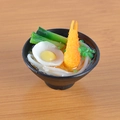 Miniature Japanese udon noodle bowl keychain with fried egg and crab claw resin model - Shrimp and Egg Noodles (No Keychain) / 5cm x 2cm x 2.5cm