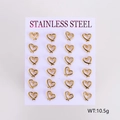 Set di 12 paia di orecchini a lobo a cuore in acciaio inossidabile su scheda espositiva - Stile 4