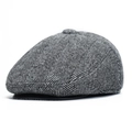 Classic grey herringbone flat cap for men with fleece lining and ear protection - One Size / Light Grey Herringbone