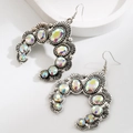 Orecchini boho argentati con cristalli colorati e trame geometriche vintage - Stile Ventaglio in Cristallo Iridescente / Bianco AB