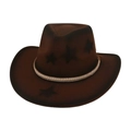 Close-up of brown wool felt cowboy hat with star patterns and diamond braided band - One Size / Coffee (Braided Center)