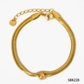 Golden double-layer snake chain bracelet with round bead pendant in stainless steel - Snake Chain Bracelet (SBK228)