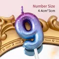 Purple blue gradient number 9 birthday candle with silver glitter, size 4.4cm x 3cm - Number Candle Purple-Blue Gradient-9