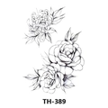 Waterproof temporary tattoo sticker with black and white floral line art designs, style TH-389 - Th-389 / 210*148mm