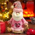Pink Santa gift bag with Holiday embroidery and clear heart window, 26x28cm size - Pink Christmas - Santa Claus