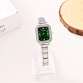 Orologio al quarzo argento da donna con quadrante verde rettangolare e castone con strass - Cinturino Argento Quadrante Rettangolare Verde Strass (2)