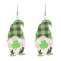 St. Patrick's Day gnome earrings with green plaid hat and clover charm leaf - Gnome With Shamrock And Plaid Hat Style (DZ-235)