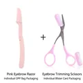 Pink safety eyebrow razor and trimming scissors set with stainless steel blades - Pink Trimmer + Eyebrow Scissors