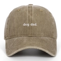 Close-up of dog dad embroidery on washed cotton baseball cap with textured finish - Adjustable / Khaki