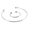 Minimalist silver stainless steel collar necklace and bracelet set with bead details - Steel Color Jewelry Set (KS129856-Z)