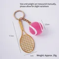Mini tennis racket keychain with pink felt ball and golden metal frame pendant - 2.5cm Large Rose Red Tennis Ball + Gold Racket