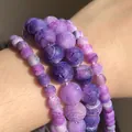 Handcrafted purple cracked agate beads stretch bracelet set in varied bead sizes - 4mm (Approx 90pcs) / Purple Weathered Agate