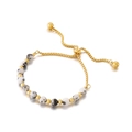 Adjustable gold bead bracelet featuring dalmatian jasper stone beads and sliding clasp - Dalmatian Jasper Gold Color (KB151892-Z)