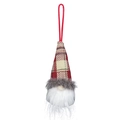 Kerstkabouter hanger met rood-wit geruite muts en lange witte pluchen baard - Stijl A (Rood Wit Klein Ruitje)