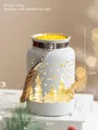 Weisse Weihnachts LED Laterne mit Baummustern und warmgelbem Lichtdekor - Kurzer Griff-Stil / Weiß