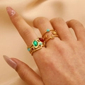 Vintage 18K vergulde roestvrijstalen ringenset met gekleurde kristallen - Vintage Ster Maan Serie Stijl / 2 Stuks/Set / Goud