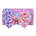 Light purple elastic baby headband with gradient fish scale print oversized bow - #13 Mermaid Scales