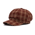 Cappello classico ottagonale a quadri rosso-marrone scuro in stile retrò britannico - Stile A Scacchi Marrone Rossastro / Arancione