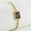 18K gold plated stainless steel chain bracelet with black enamel letter Q pendant - Letter Q (ZH497G-Q-02)