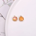 Square orange mocha pendants in gold flower frames for DIY jewelry and necklaces - Orange