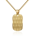 Men's fashion stainless steel gold box chain necklace with diamond textured military pendant - Gold Wave