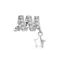 Silver ear cuff with spiral design, clear stones, and a star pendant on white background - Star Spiral Ear Cuff