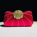 Luxury rose red rhinestone clutch bag with gold flower clasp for elegant evening parties - Rose Red