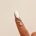 Silver open nail ring featuring a polished oval cap and zircon teardrop decoration - Silver Teardrop Zirconia Ring (WG-0899)
