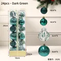 Set of 24 dark green Christmas balls in glitter, matte, and geometric finishes for tree - 24 Pieces / Dark Green