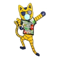 Cute yellow enamel cat brooch wearing black sunglasses and mask with floral T-shirt design - Yellow Trendy Cat (XH-01-9)