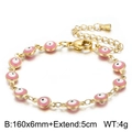 Pink enamel evil eye chain bracelet in 18K gold plated stainless steel for women - Pink Evil Eye Gold Bracelet (KB147875-Z)