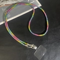 Rainbow gradient rhinestone crossbody phone chain with silver lobster clasp and clear patch - Colorful
