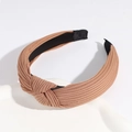 Cross-knot wide headband in caramel knitted fabric with a pleated textured finish - Tan
