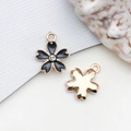 Golden flower pendant with dark grey enamel and rhinestone inlay for DIY jewelry - Rhinestone Cherry Blossom (11905) / 1 Piece (14x16mm) / Black