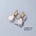 Golden hoop earrings with cream teardrop stone, 3.5cm length, 6.5g lightweight design - Milky White Translucent (E01265-22)