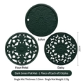 Set da 3 sottopentola in silicone verde scuro con motivi floreali traforati termoresistenti - 20cm Set da 3 / Verde Scuro