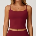 Slim fit deep red burgundy yoga crop top with thin shoulder straps and round neck - L / Cherry Red