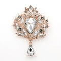 Luxurious rose gold crystal brooch with pear-shaped drops and sparkling rhinestones - XD145-3-Rose Gold Clear Teardrop