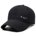 Casquette de baseball classique noire en sergé de coton avec logo bouclier argenté - Réglable / Noir