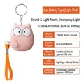 Pink owl personal safety alarm with keychain, LED light and 130dB sound alert - Chinese Packaging / Owl / Pink