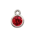 Silver-plated round charm with a faceted red gemstone and ring for DIY jewelry making - Red